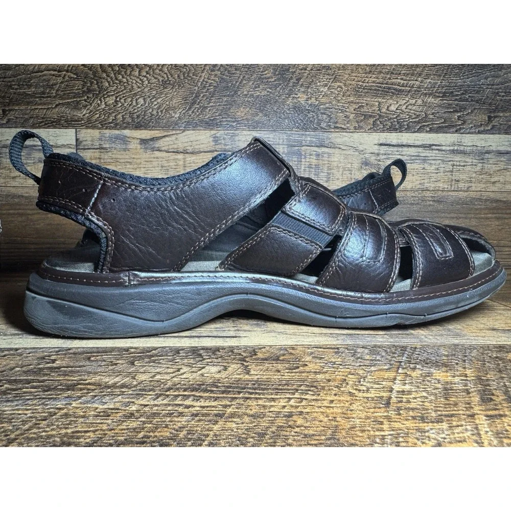 Clarks Fisherman Sandals 12 Dark Brown Leather Caged Closed Toe Casual Mens